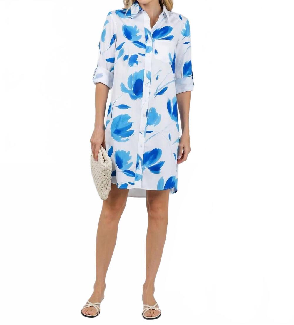 NEW FINLEY alex shirt dress in white/blue